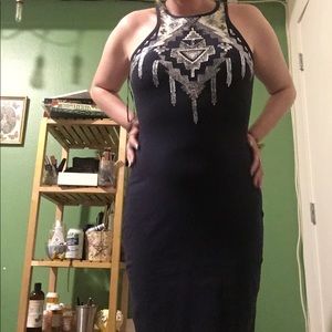 Express sequined tribal formal midi dress